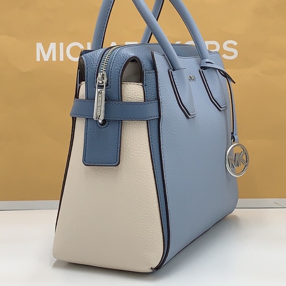 MICHAEL KORS Mercer Md Top Zip Color-Block Belted Satchel Crossbody Purse MK - Picture 6 of 15